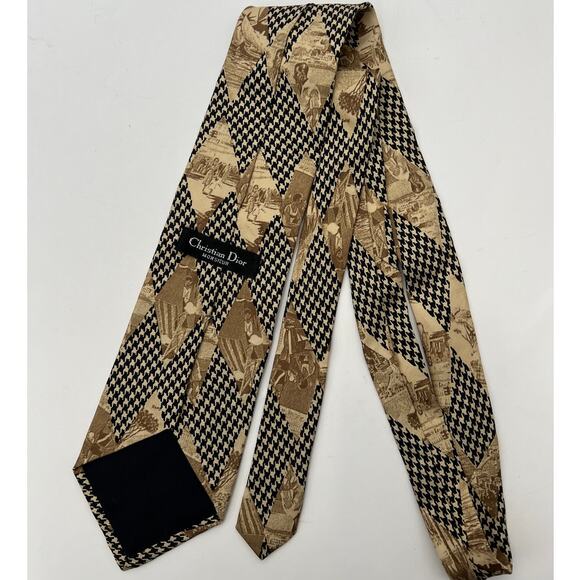 Christian Dior Vintage Italian Silk Tie Made in USA Mini Houndstooth Printed - Picture 7 of 10